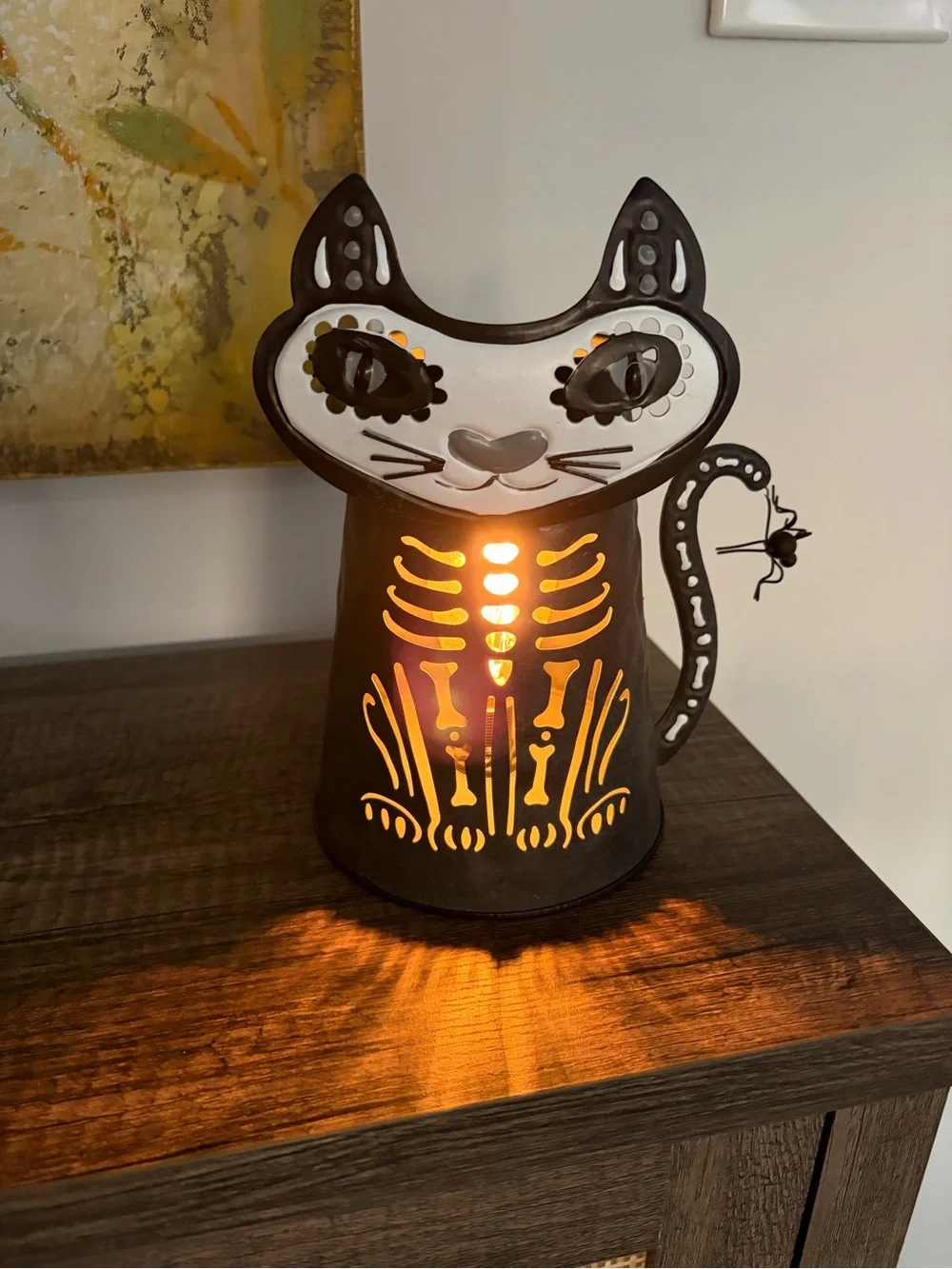 Scentsy “Very Superstitious” Skeleton Cat Metal Table Lamp - Black